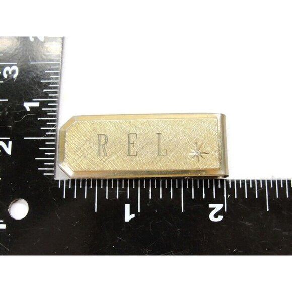 Engraved REL Money Clip Gold Tone Diamond Wallet Credit Card Cash - Picture 8 of 10